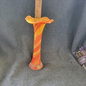 Vintage‎ Yellow and Orange Swung Spatter Vases 8.5" Tall